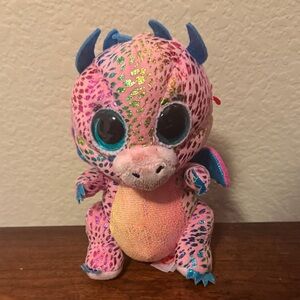 TY Beanie Baby “Flint” Pink and Blue Dragon Plush Toy
